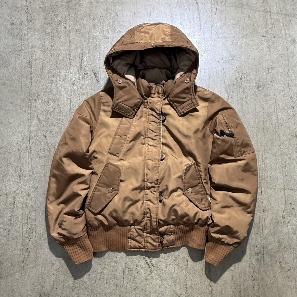 Hollister Jacket Womens Small Brown Down Puffer Hooded Full Zip Warm Winter Coat